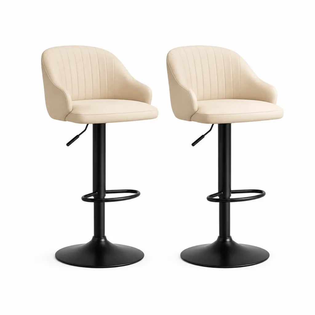 Set di 2 sgabelli da bar regolabili in altezza con schienale e braccioli in PU beige 50 x 52 x 90-111 cm