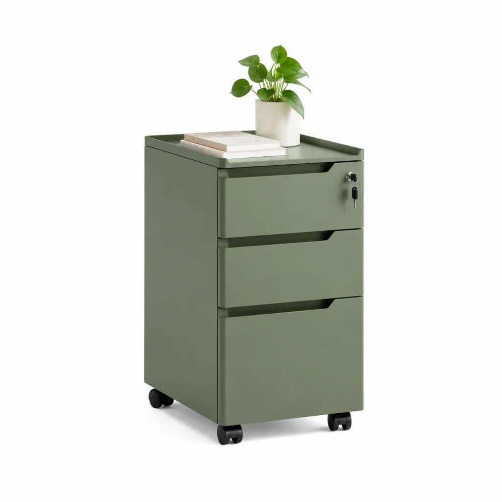 Cassettiera da ufficio mobile rettangolare 3 cassetti in acciaio verde salvia 40 x 50 x 60 cm