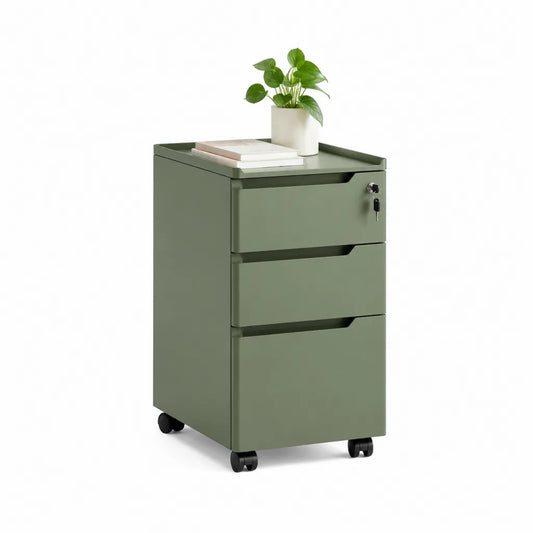 Cassettiera da ufficio mobile rettangolare 3 cassetti in acciaio verde salvia 40 x 50 x 60 cm