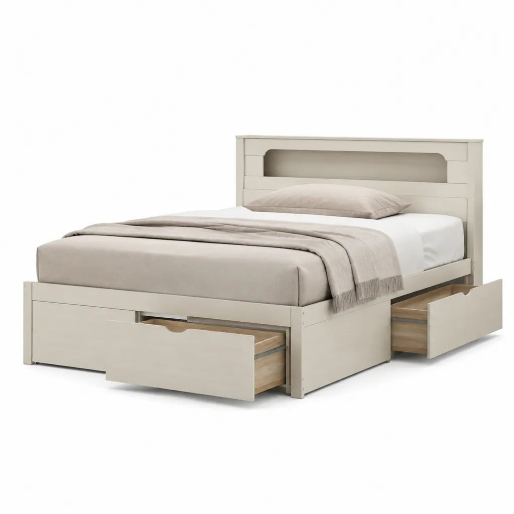 Letto contenitore matrimoniale 160 x 200 cm in MDF beige con 3 cassetti