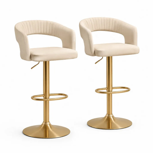 Set di 2 sgabelli da bar regolabili in altezza con rivestimento in PU beige e base in acciaio dorato 52 x 49 x 90-110 cm