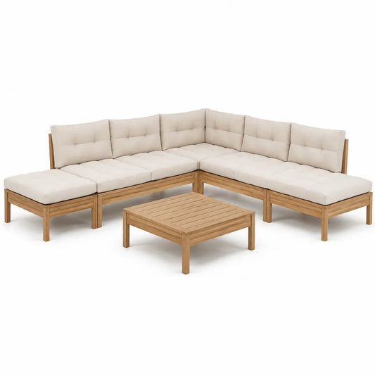 Set divano da giardino angolare 6 pezzi in legno massello di acacia beige 240 x 240 cm