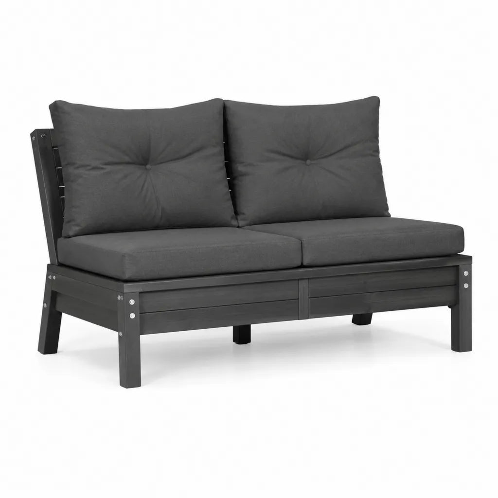 Divano da giardino 2 posti in legno massello di acacia nero con cuscini grigio scuro 124 x 66 x 80 cm
