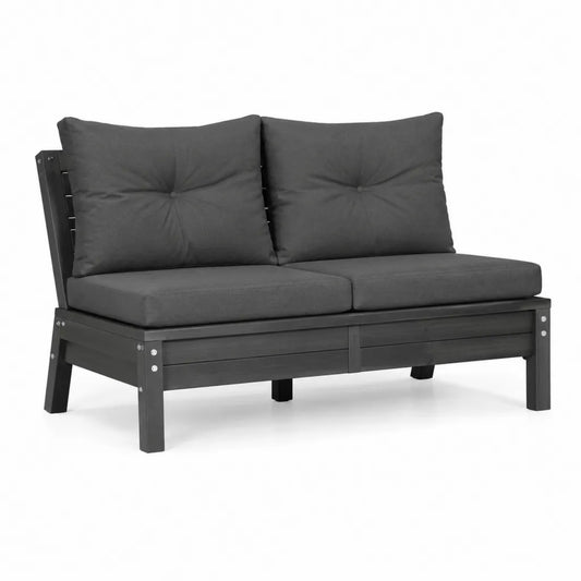 Divano da giardino 2 posti in legno massello di acacia nero con cuscini grigio scuro 124 x 66 x 80 cm