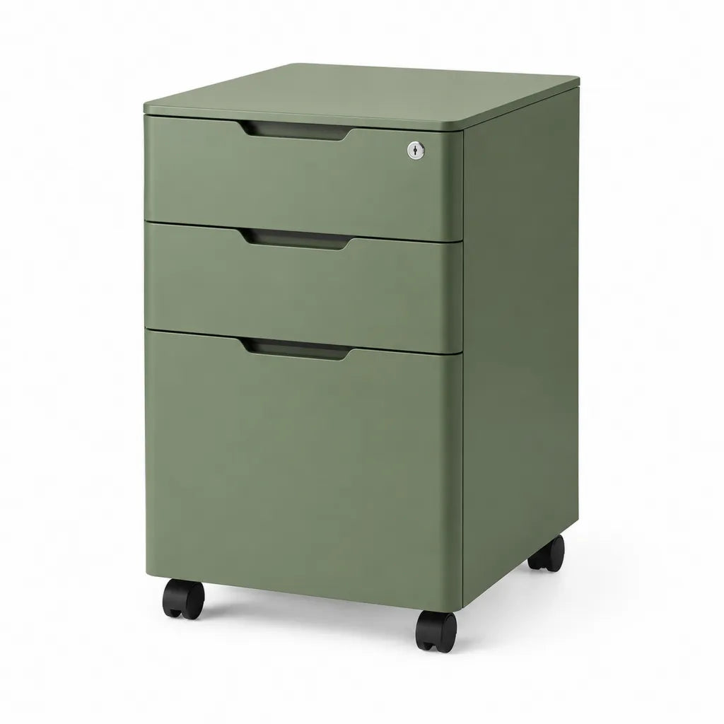 Cassettiera da ufficio con ruote 3 cassetti in acciaio rettangolare verde salvia 39 x 50 x 60 cm