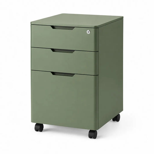 Cassettiera da ufficio con ruote 3 cassetti in acciaio rettangolare verde salvia 39 x 50 x 60 cm