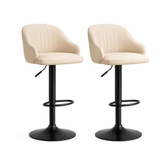 Set di 2 sgabelli da bar regolabili in altezza con schienale e braccioli in PU beige 50 x 52 x 90-111 cm