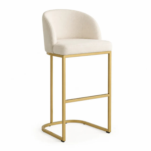 Sgabello da bar imbottito in poliestere con schienale curvo acciaio dorato crema 51 x 55 x 97 cm